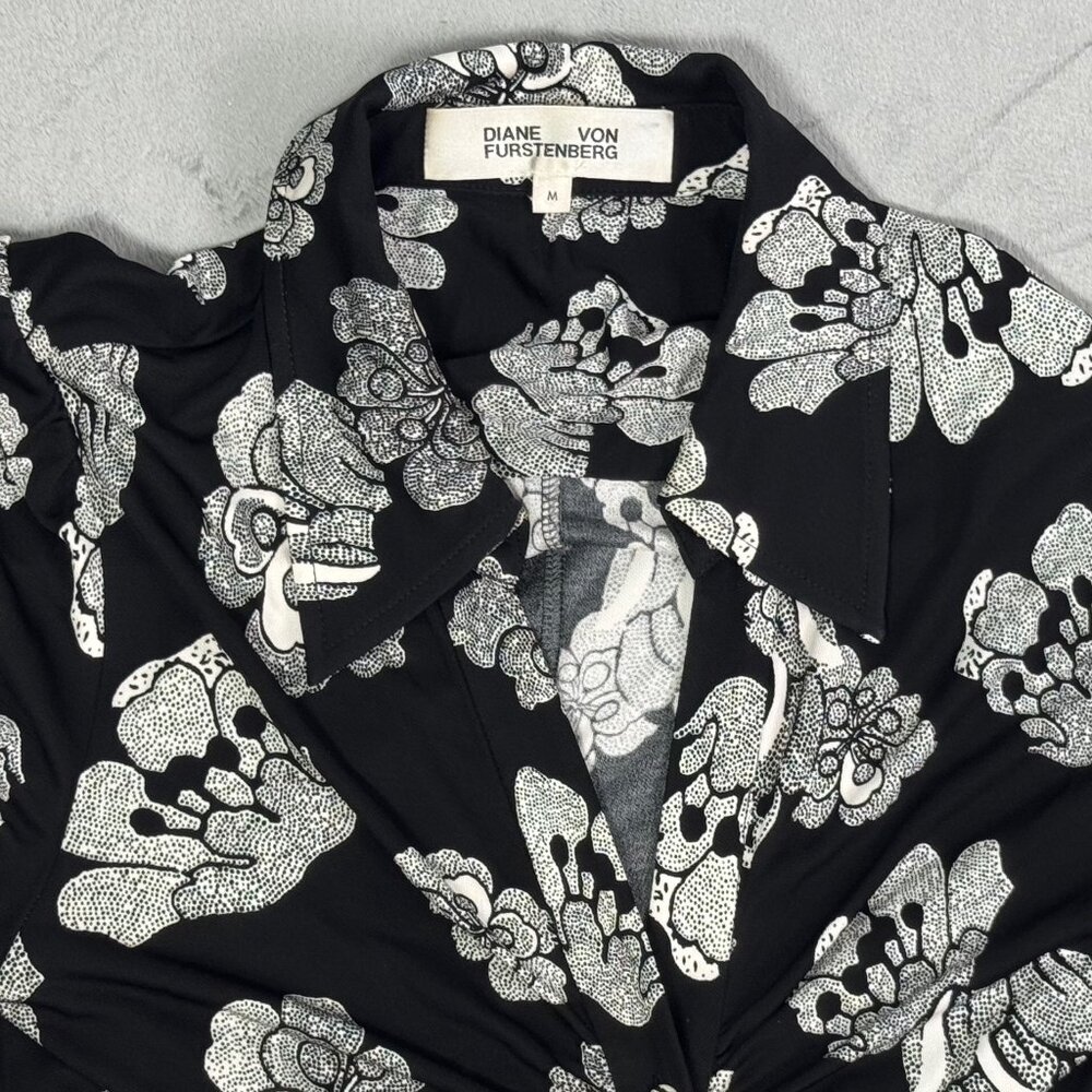 Diane Von Furstenberg Sheska Black & White Floral Shirt Dress - Picture 4 of 6